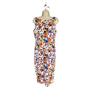 Max Mara Size 10 Floral Print Midi Length Sheath Dress 97% Cotton